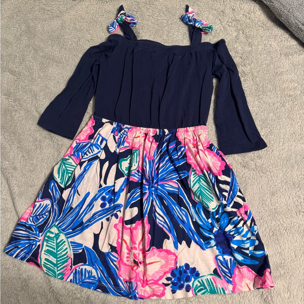Lilly Pulitzer Blue and Pink Pleated Tie Front Sundress